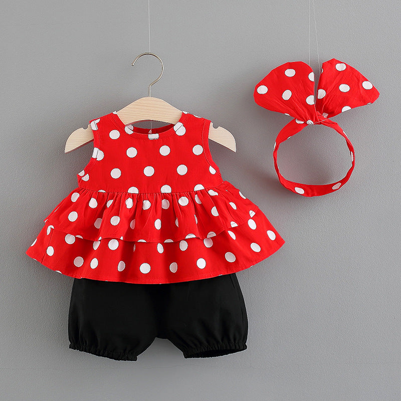 [340149] - Setelan Ootd Kutung Fashionable Anak - Motif Polkadot Tassel