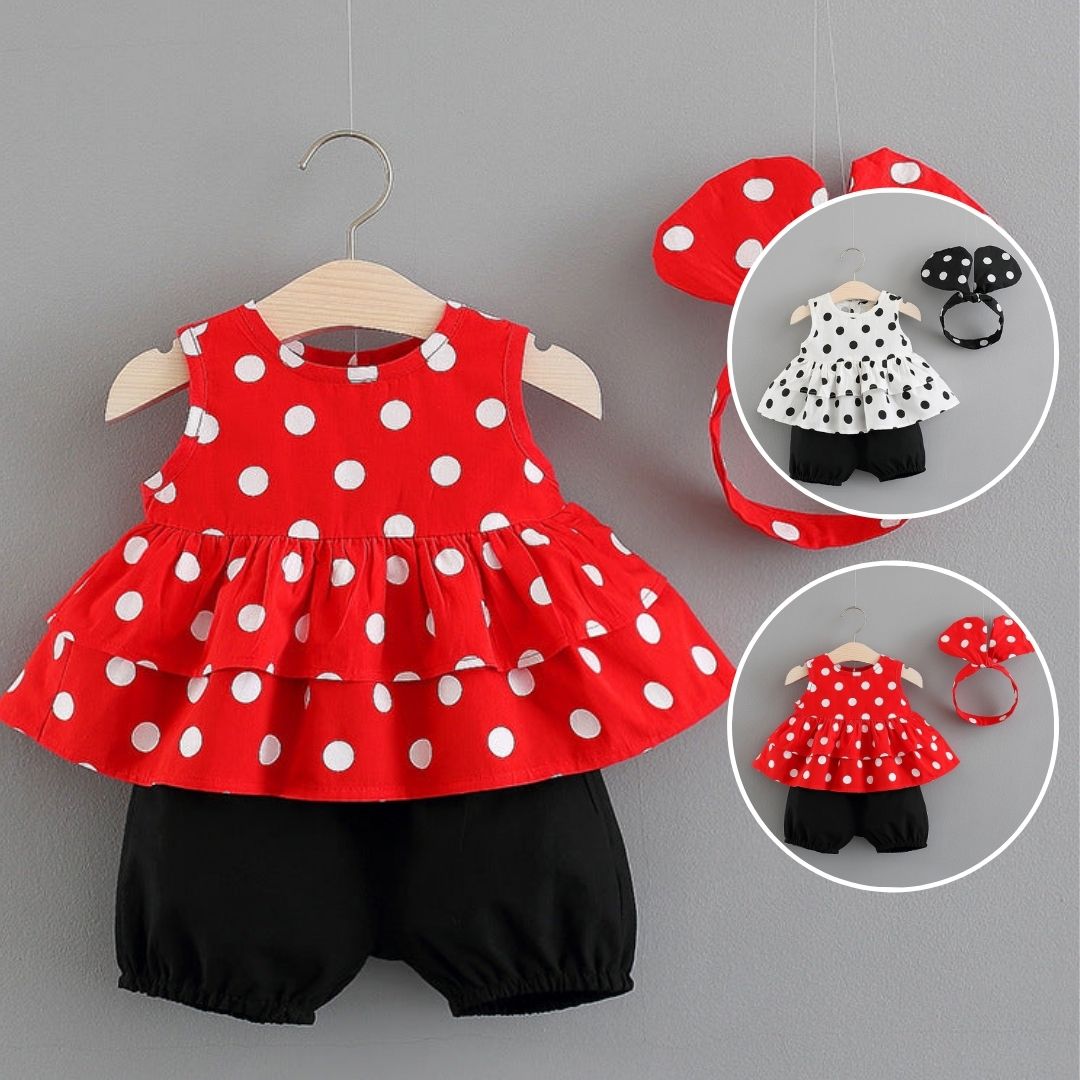 [340149] - Setelan Ootd Kutung Fashionable Anak - Motif Polkadot Tassel