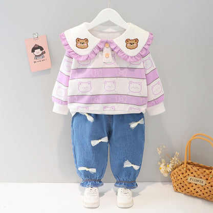 [340150] - Setelan Ootd Sweater Fashionable Anak Import - Motif Ribbon Bear