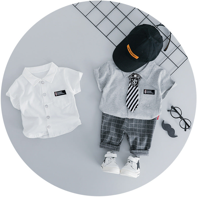[340181] - Setelan Kemeja Pendek Model Formal Fashion Anak - Motif Plain Plaid