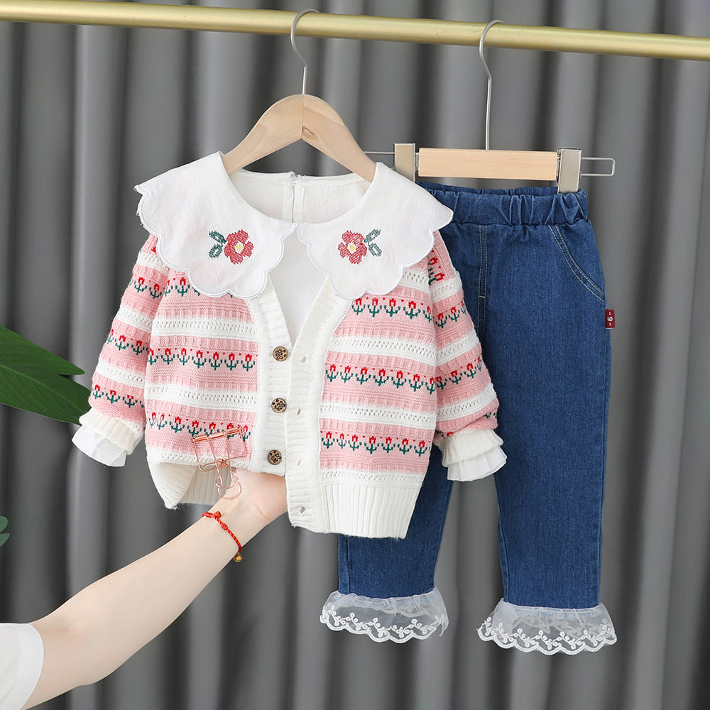 [340183] - Setelan 3 In 1 Anak Perempuan Style - Motif Leafy Flowers