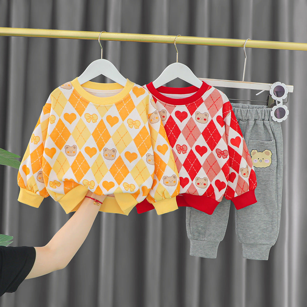[340203] - Setelan Sweater Rajut Celana Jogger Anak Perempuan - Motif Love Bear