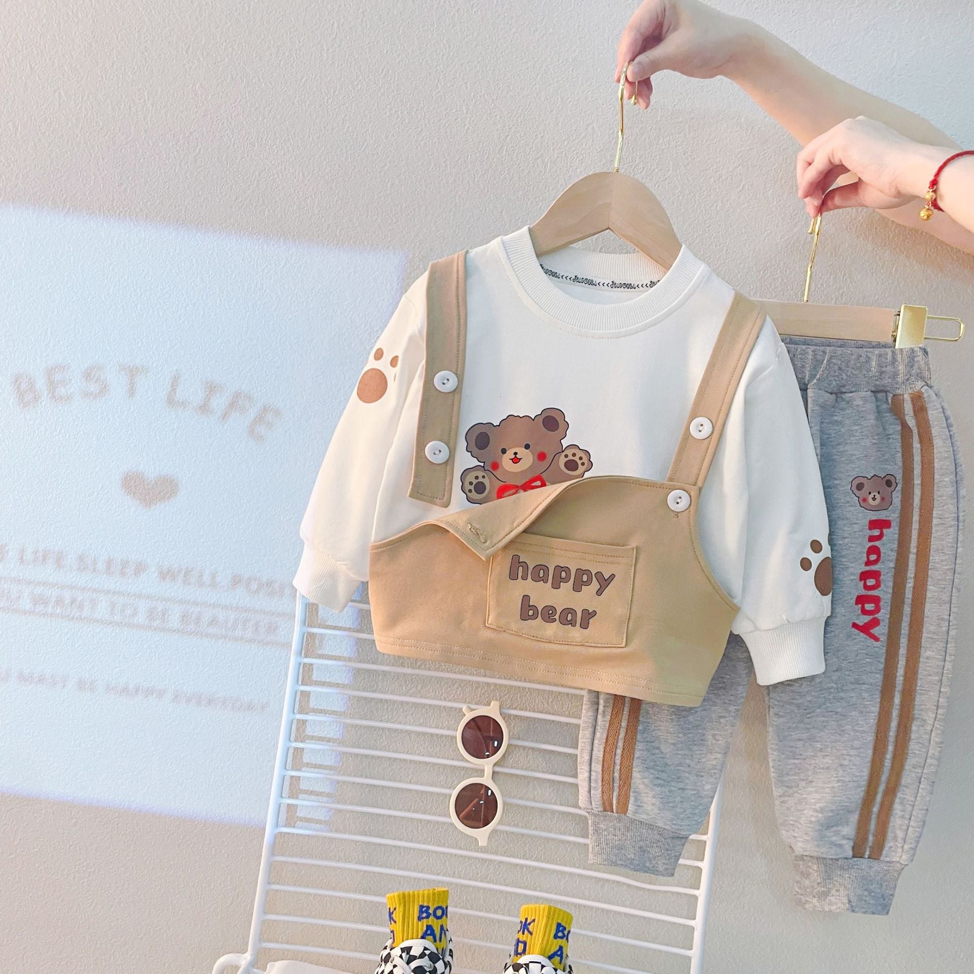 [340207] - Setelan Sweater Crewneck Celana Jogger Anak Perempuan - Motif Happy Bear