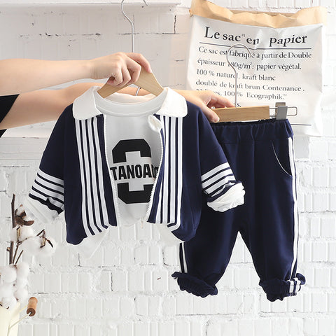 [340218] - Setelan 3 in 1 Jaket Kerah Celana Panjang Jogger Anak Cowok - Motif Casual Strip