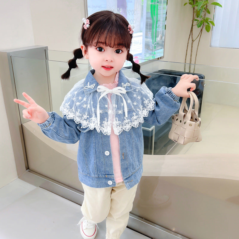 [340222] - Setelan 3 in 1 Jaket Jeans Renda Celana Panjang Anak Perempuan - Motif Lace Dew