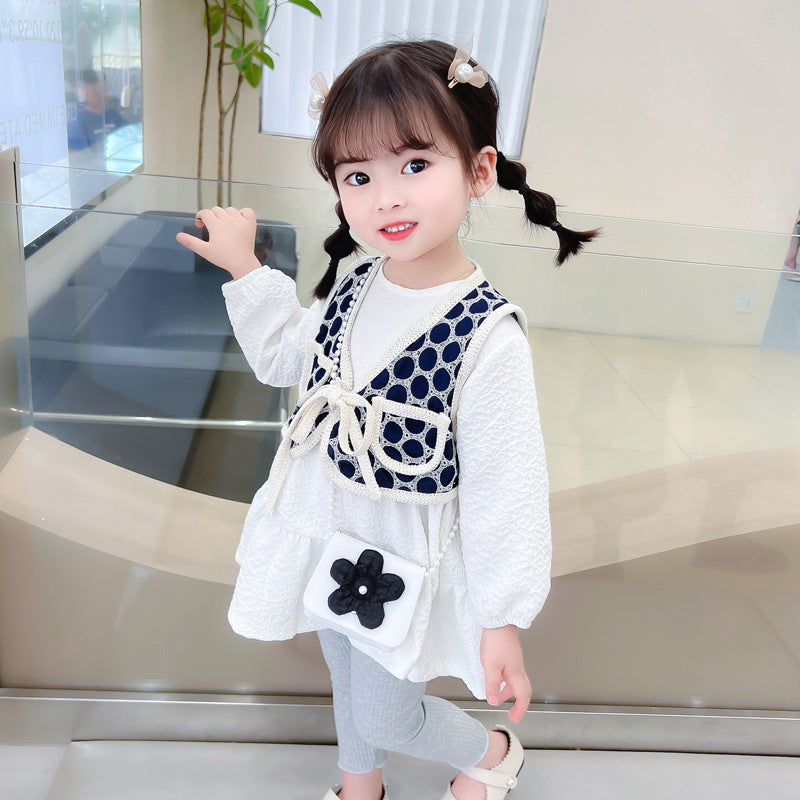 [340226] - Setelan 3 in 1 Rompi Blouse Celana Panjang Anak Perempuan - Motif Flower Round