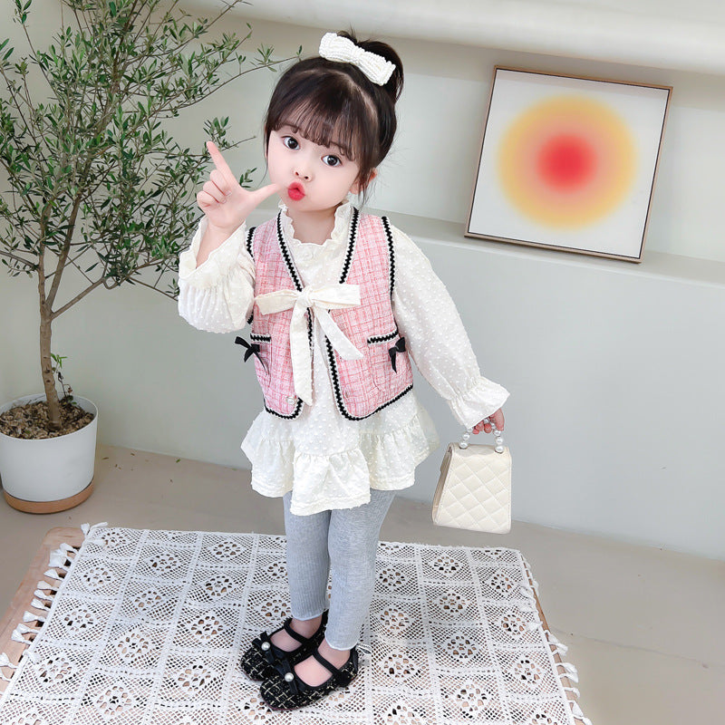 [340227] - Setelan 3 in 1 Blouse Rompi Celana Panjang Anak Perempuan - Motif Lace Ribbon