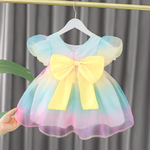 [340233] - Dress Pelangi Tutu Lengan Pendek Anak Perempuan - Motif Colorful Dew