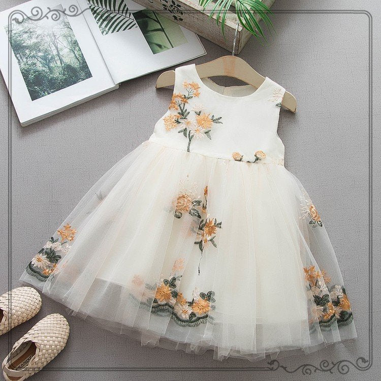 [340237] - Dress Tutu Bordir Lengan Kutung Anak Perempuan - Motif Beautiful Flower