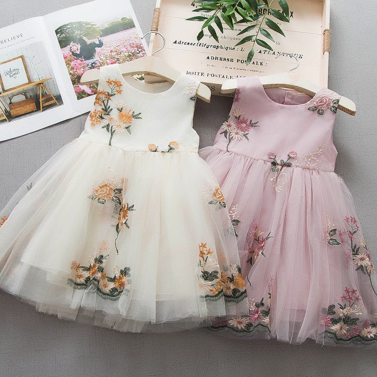 [340237] - Dress Tutu Bordir Lengan Kutung Anak Perempuan - Motif Beautiful Flower