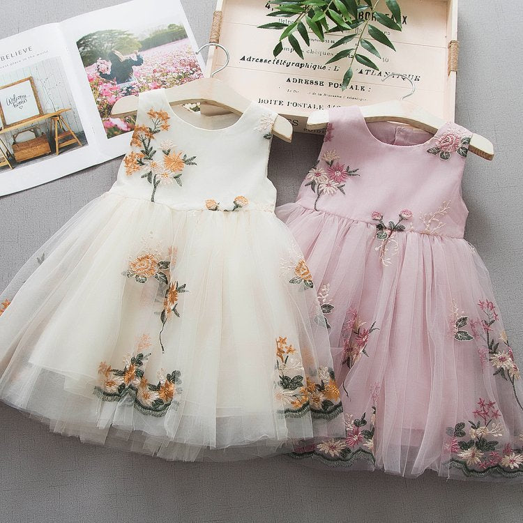[340237] - Dress Tutu Bordir Import Lengan Kutung Anak Perempuan - Motif Beautiful Flower