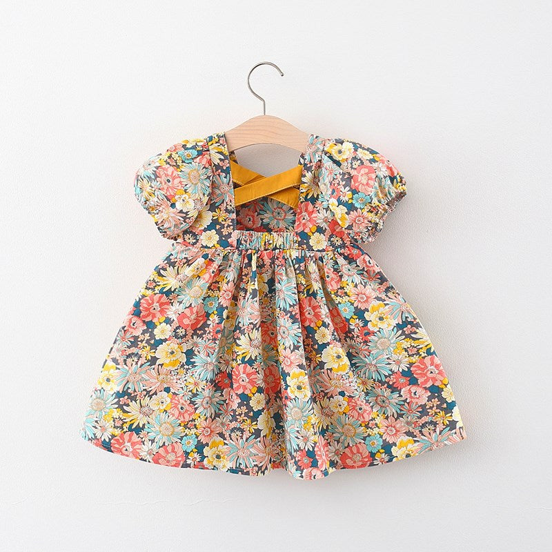 [340239] - Dress Bunga Import Lengan Pendek Balon Anak Perempuan - Motif Colorful Flower