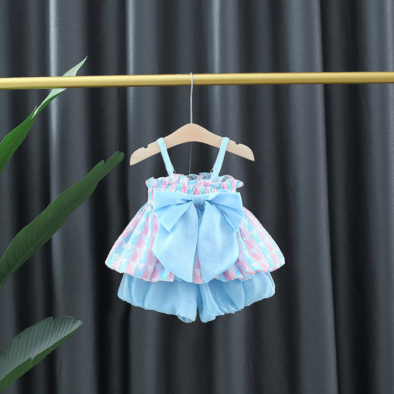 [340242] - Setelan Blouse Kutung Celana Pendek Anak Perempuan - Motif Dew Ribbon