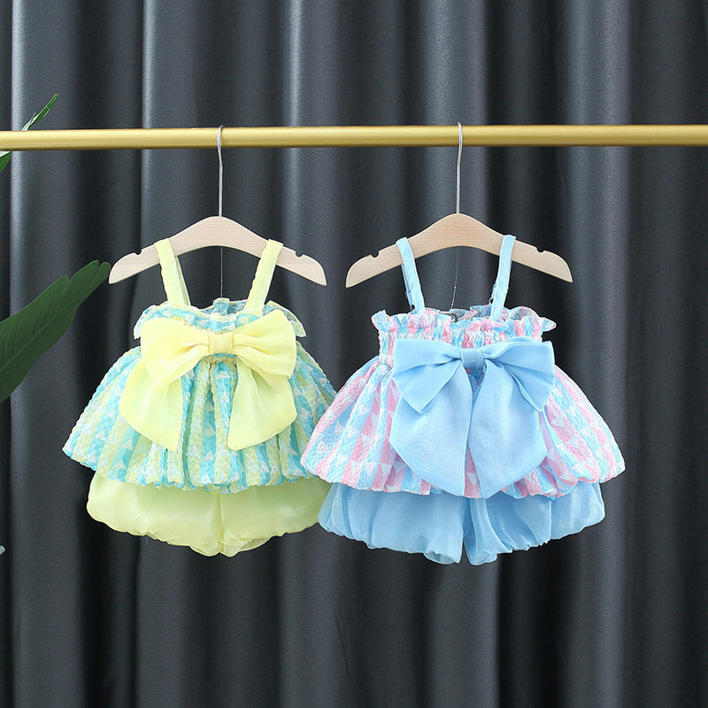 [340242] - Setelan Blouse Kutung Celana Pendek Anak Perempuan - Motif Dew Ribbon