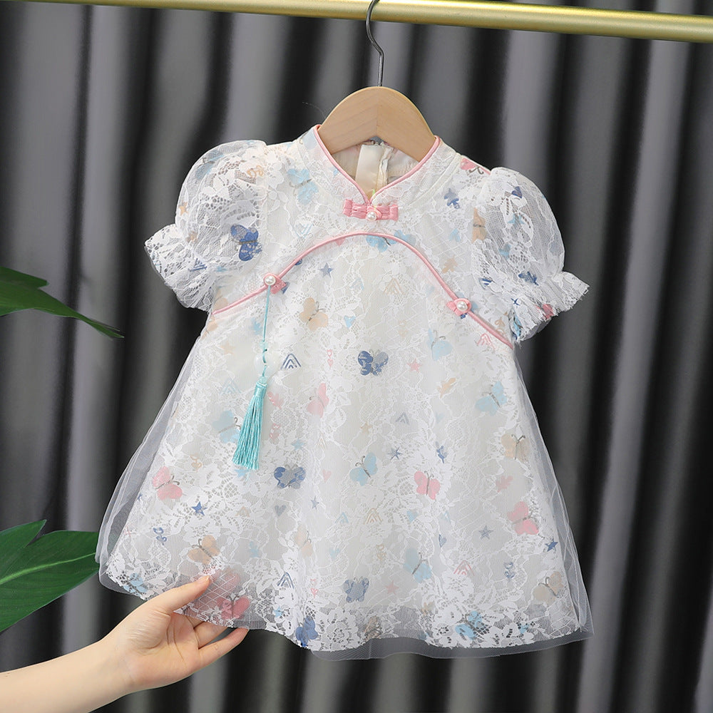 [340243] - Dress Sanghai Import Lengan Pendek Anak Perempuan - Motif Little Butterfly