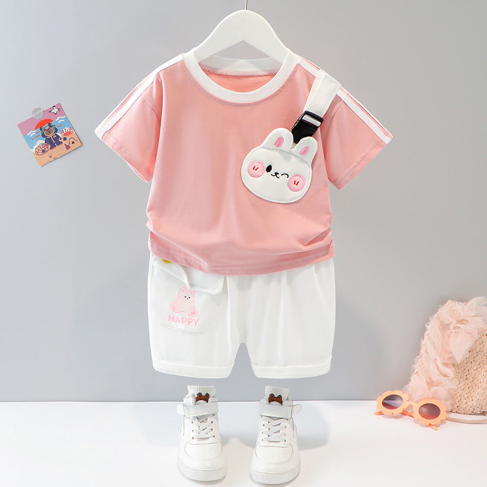 [340253] - Setelan Kaos 3D Import Celana Pendek Anak Perempuan - Motif Wink Rabbit