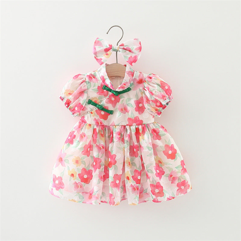 [340254] - Dress Bunga Lengan Pendek Balon Import Anak Perempuan - Motif Blossom Field