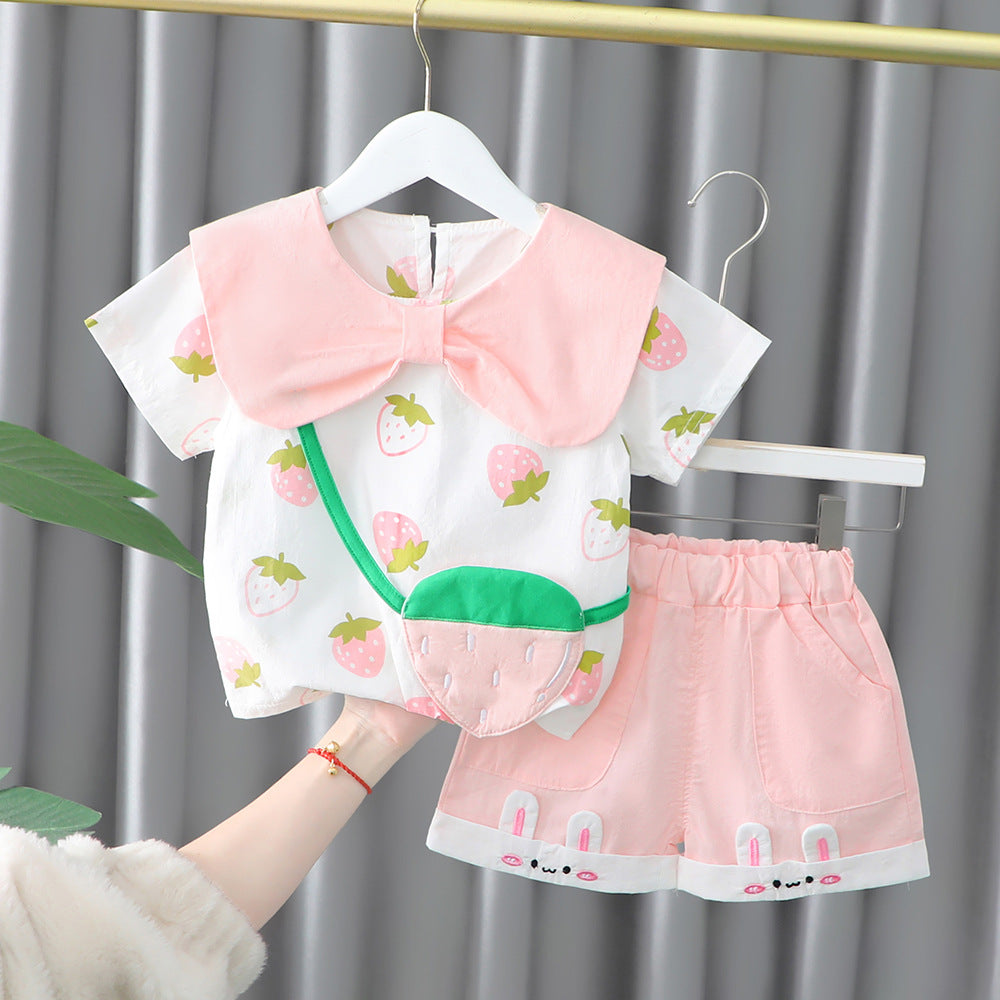 [340255] - Setelan 3D Kaos Celana Pendek Anak Perempuan - Motif Cute Strawberry