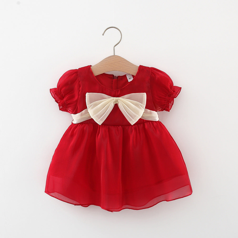 [340258] - Dress Gaun Pesta Import Lengan Pendek Anak Perempuan - Motif Ribbon Plain