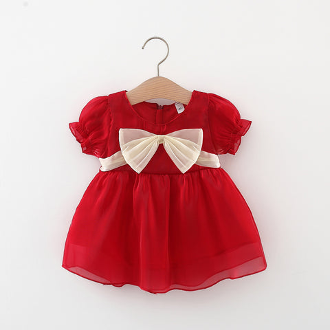 [340258] - Dress Gaun Pesta Lengan Pendek Anak Perempuan - Motif Ribbon Plain