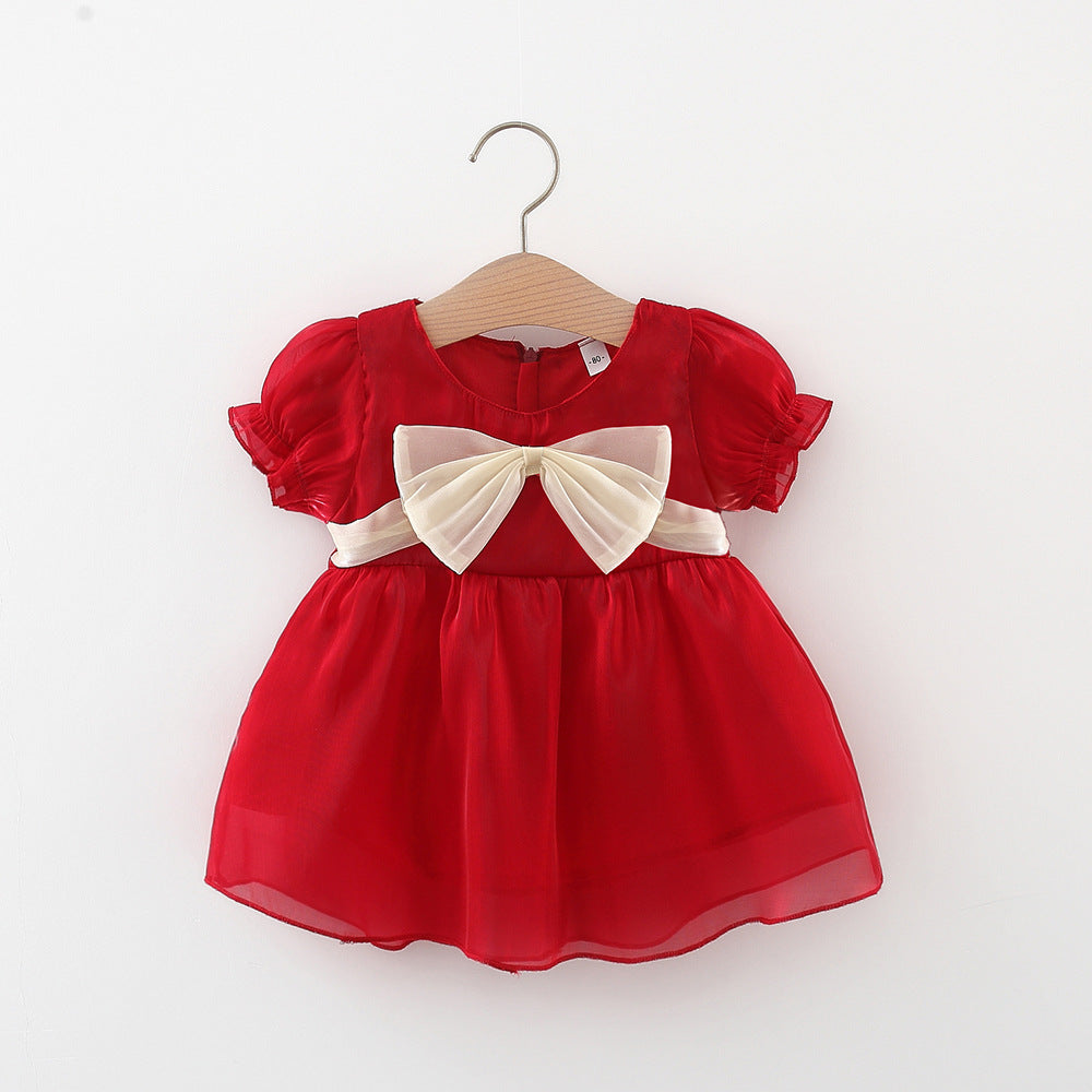 [340258] - Dress Gaun Pesta Lengan Pendek Anak Perempuan - Motif Ribbon Plain