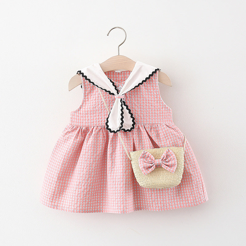 [340262] - Dress Lengan Kutung Kotak-kotak Anak Perempuan - Motif Tie Lace