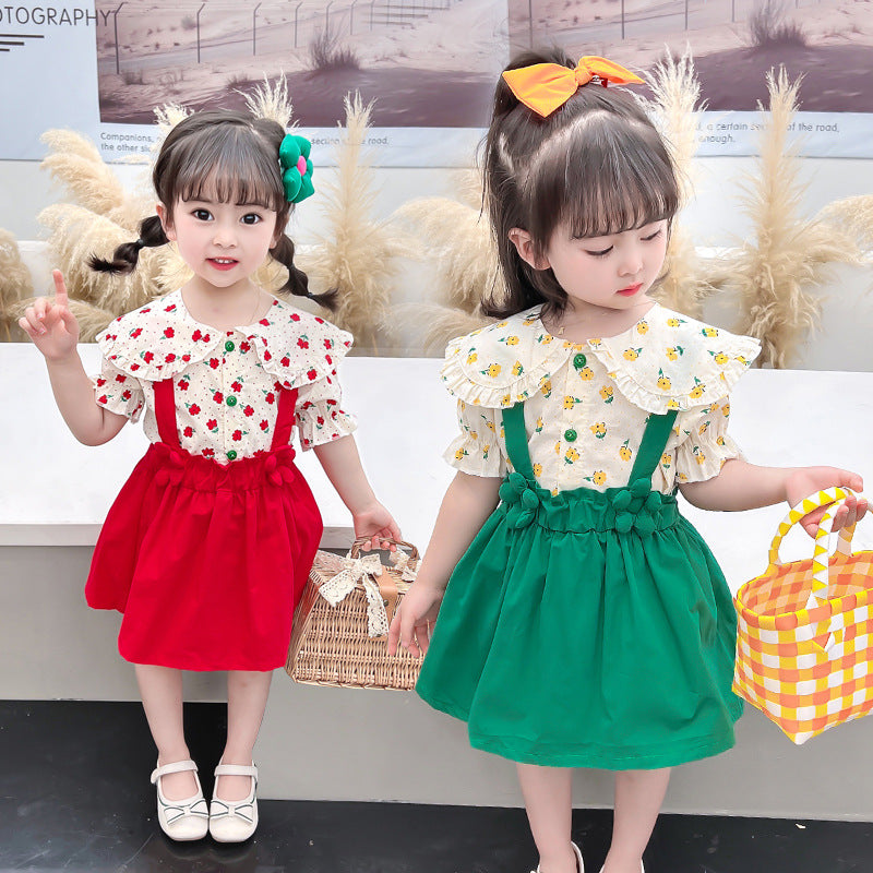 [340265] - Setelan Blouse Overall Kodok Anak Perempuan - Motif Lace Flower