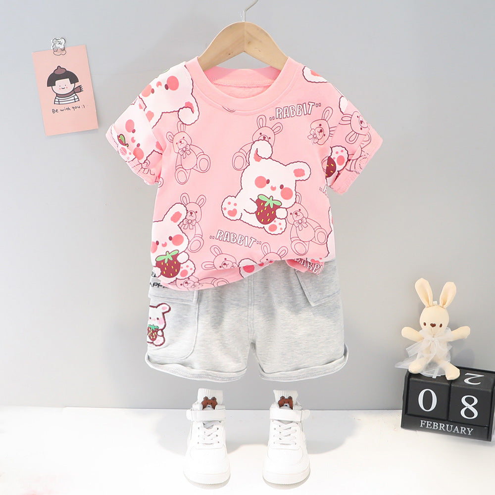 [340271] - Setelan Kaos Celana Pendek Anak Perempuan - Motif Rabbit Eating