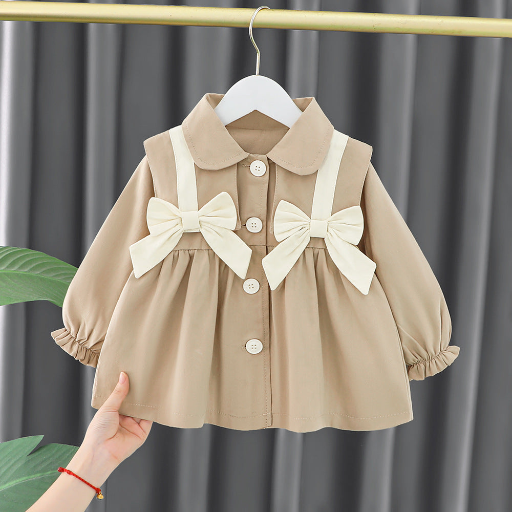 [340278] - Mini Dress Kancing Lengan Panjang Import Anak Perempuan - Motif Hanging Ribbon
