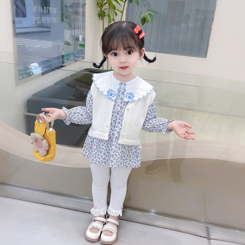 [340279] - Setelan 3 in 1 Blouse Cardigan Legging Anak Perempuan - Motif Flower Pattern