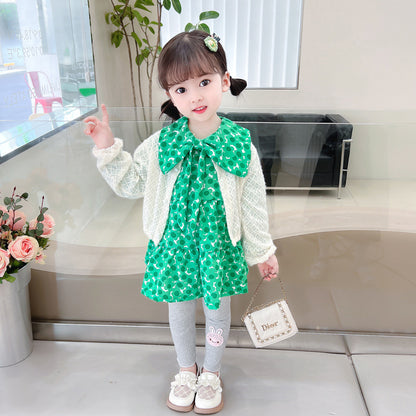 [340280] - Setelan 3 in 1 Dress Cardigan Celana legging Anak Perempuan - Motif Polkadot Shad