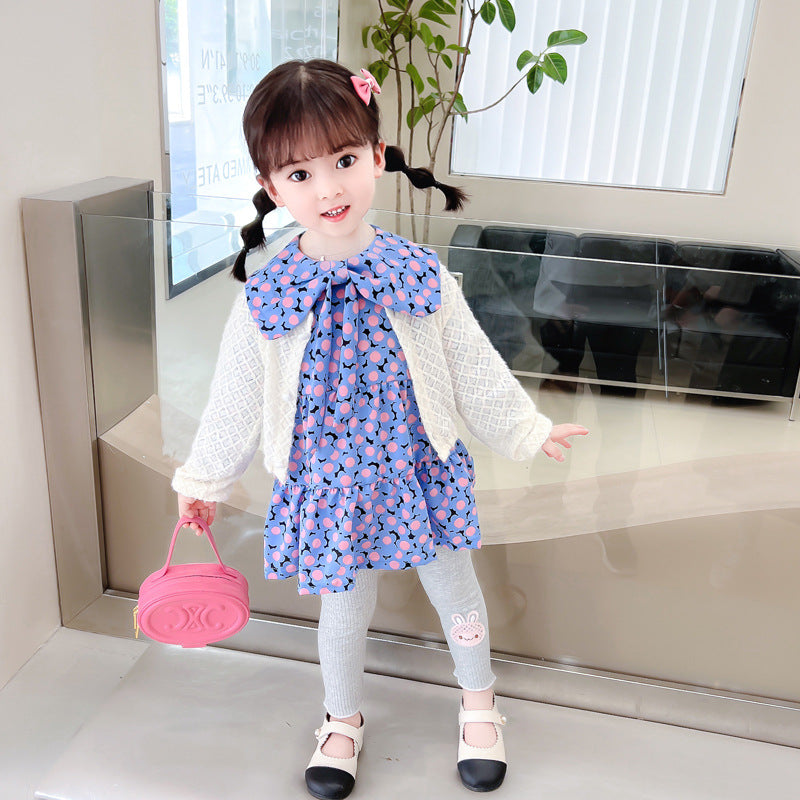 [340280] - Setelan 3 in 1 Dress Cardigan Celana legging Anak Perempuan - Motif Polkadot Shad