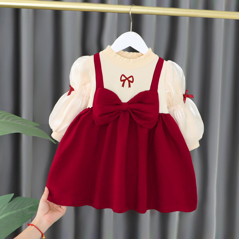 [340282] - Mini Dress Lengan Balon Import Anak Perempuan - Motif Middle Band