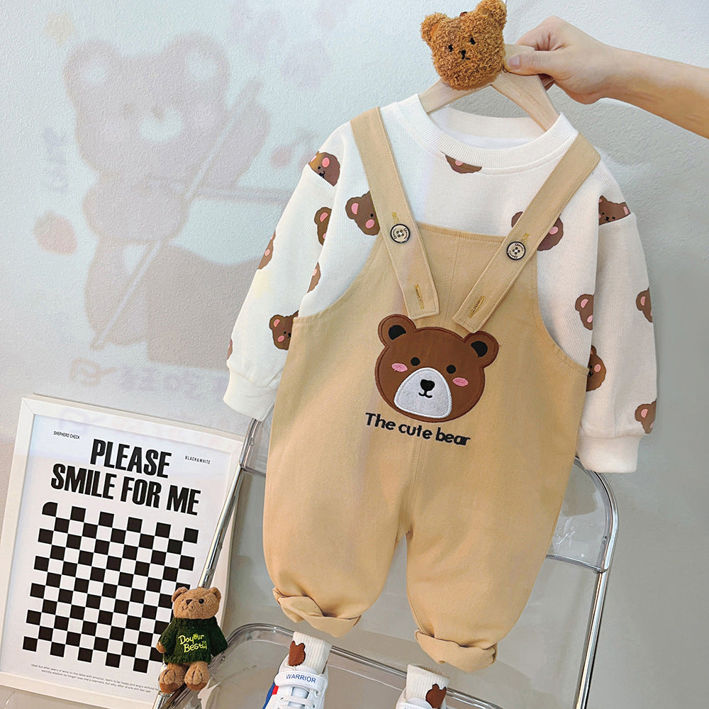 [340289] - Setelan Sweater Bawahan Overall Kodok Import Anak Cewek - Motif Cute Bear
