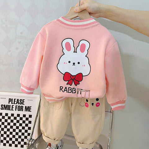 [340293] - Setelan 3 in 1 Sweater Crewneck Celana Chino Anak Perempuan Cewek - Motif Cheek Bunny