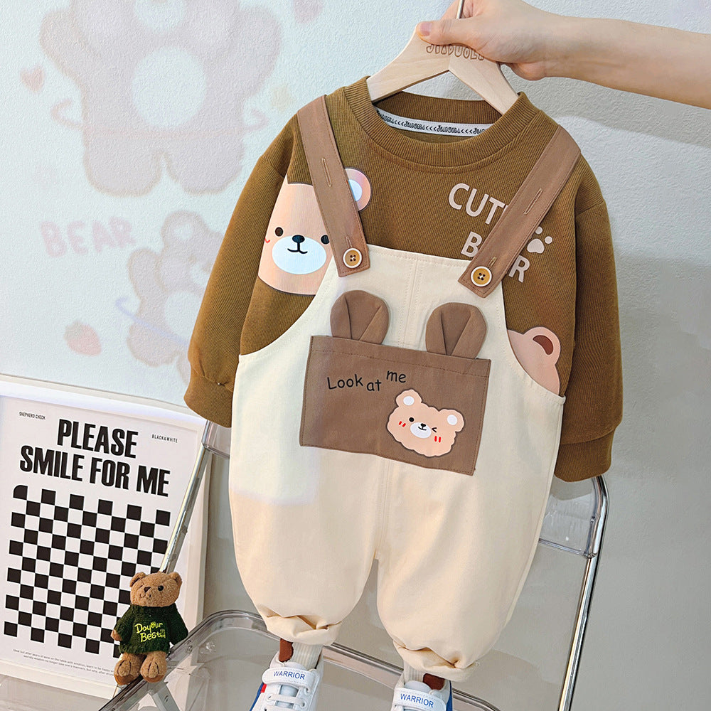 [340294] - Setelan Sweater Crewneck Bawahan Overall Kodok Anak Cewek - Motif Bear Ears