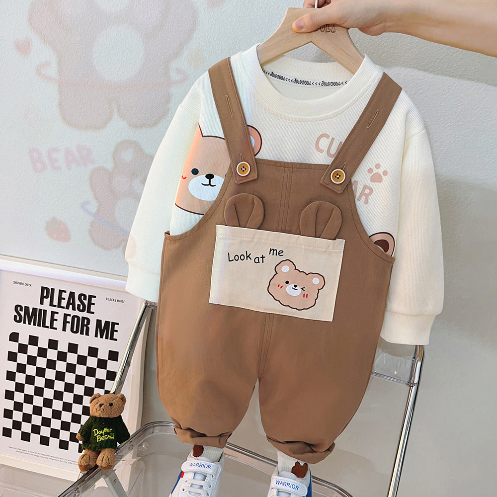 [340294] - Setelan Sweater Crewneck Bawahan Overall Kodok Anak Cewek - Motif Bear Ears