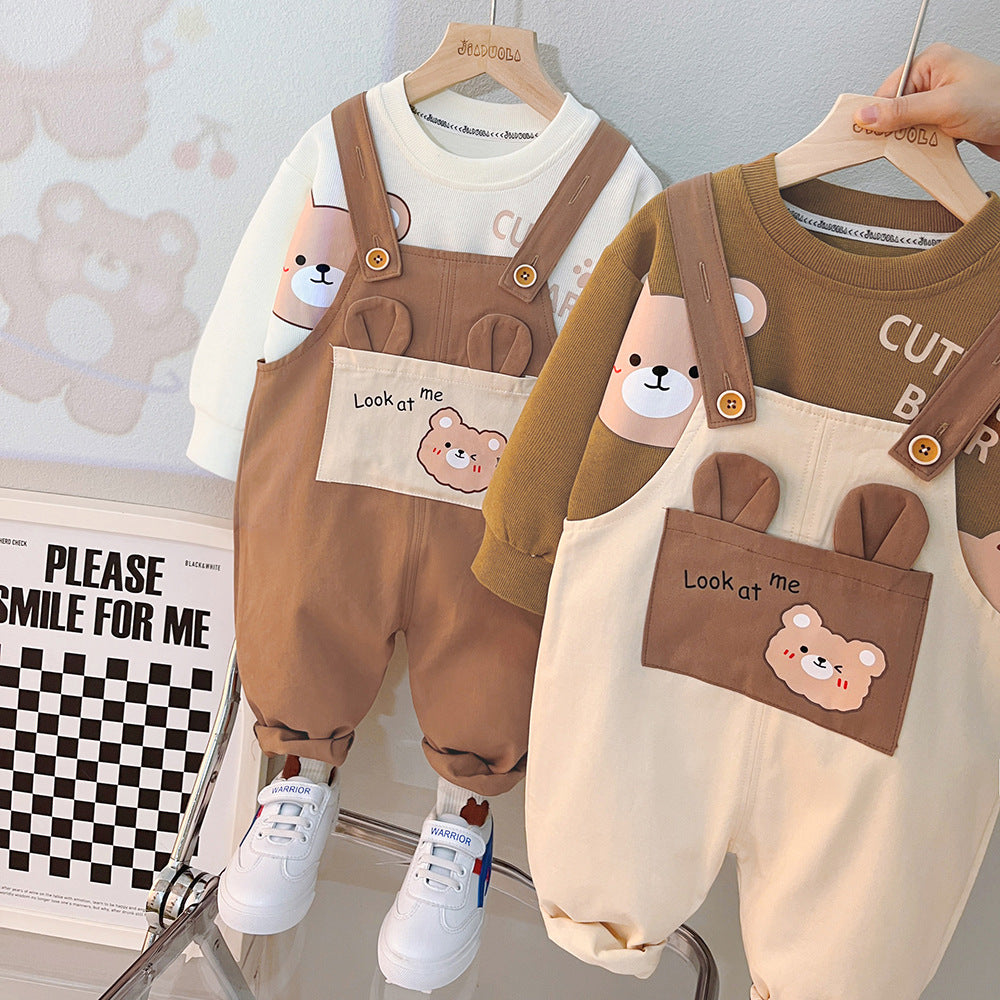 [340294] - Setelan Sweater Crewneck Bawahan Overall Kodok Anak Cewek - Motif Bear Ears