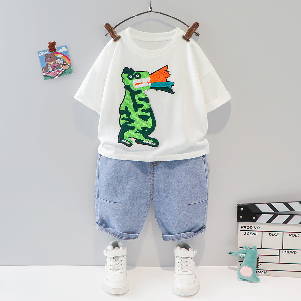 [340304] - Setelan Kaos Celana Pendek Jeans Anak Cowok - Motif Eye Beast