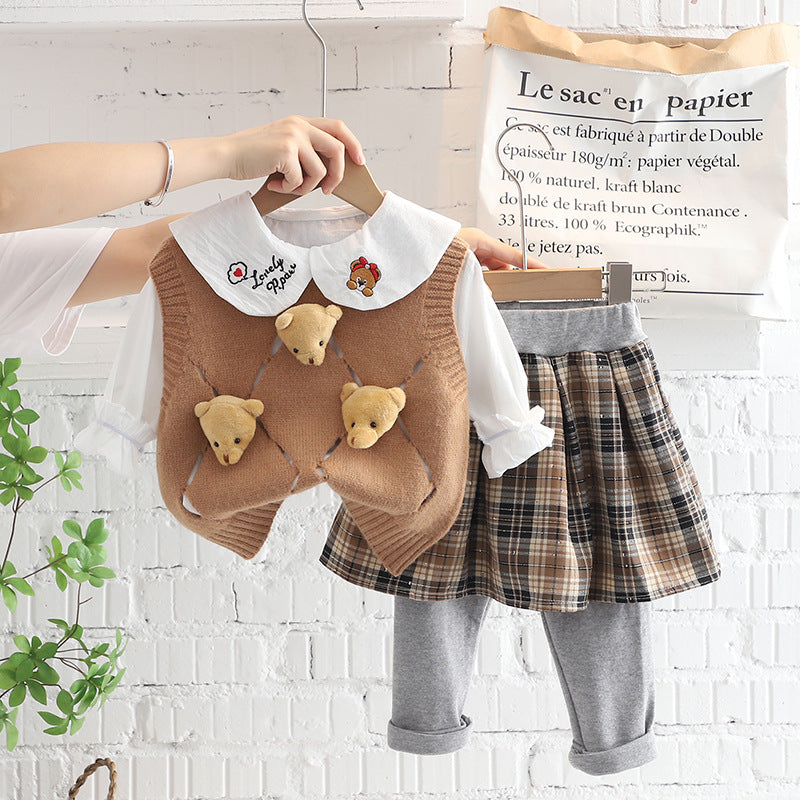 [340307] - Setelan 3 in 1 Sweater Blouse Celana Rok Anak Cewek - Motif Box Beast