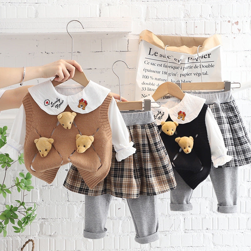 [340307] - Setelan 3 in 1 Sweater Blouse Celana Rok Anak Cewek - Motif Box Beast