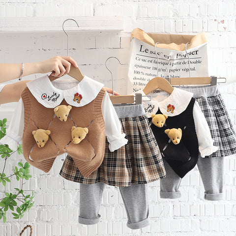 [340307] - Setelan 3 in 1 Sweater Blouse Celana Rok Anak Cewek - Motif Box Beast