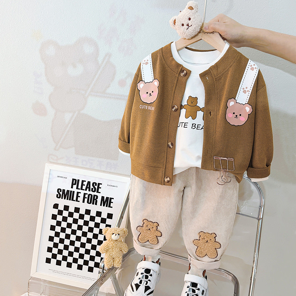 [340313] - Setelan 3 in 1 Kaos Jaket Celana Panjang Anak Cowok Cewek - Motif Bear