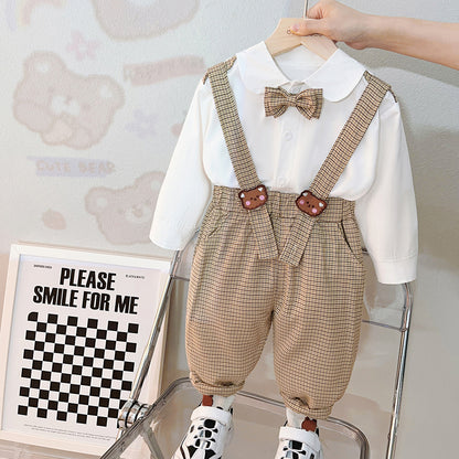 [340314] - Setelan Kemeja Bawahan Overall Anak Perempuan - Motif Cute Bear