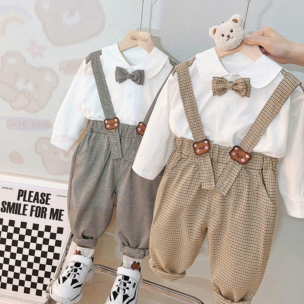 [340314] - Setelan Kemeja Bawahan Overall Anak Perempuan - Motif Cute Bear