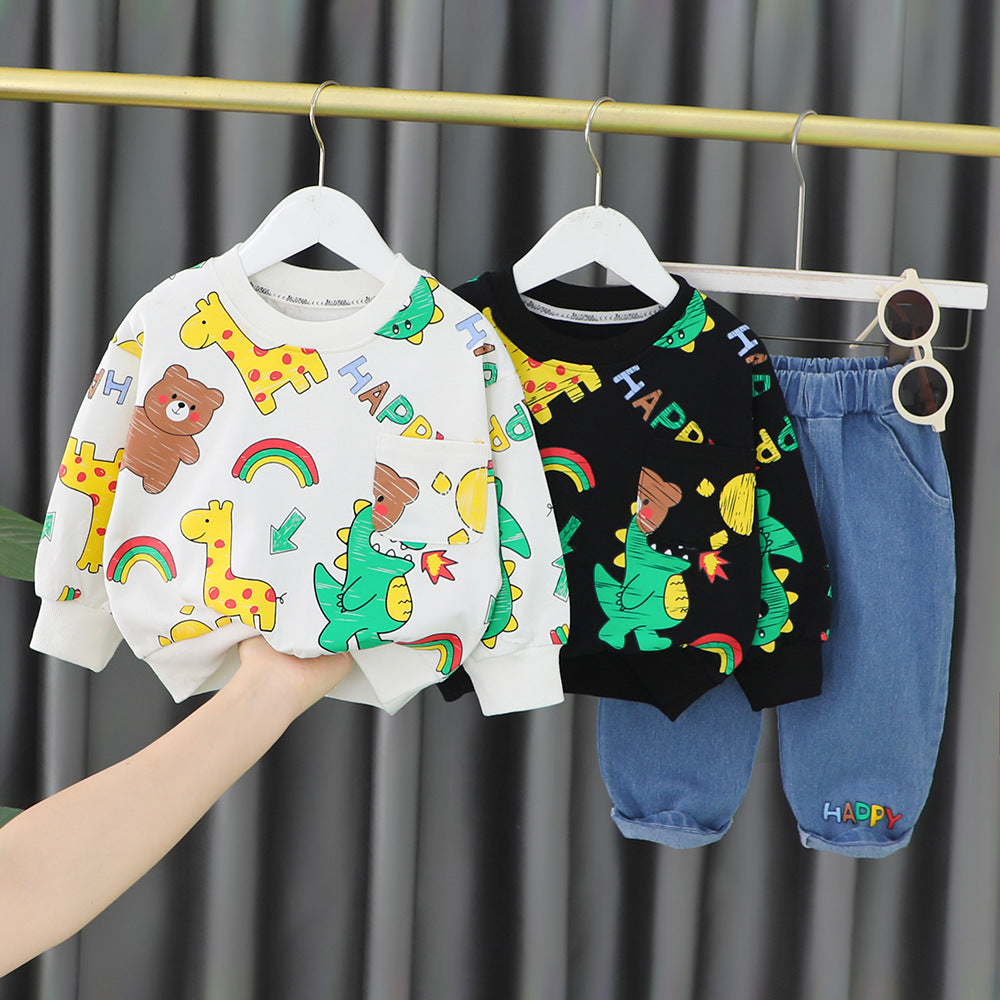 [340317] - Setelan Sweater Crewneck Celana Jeans Anak Cowok - Motif Various Animals