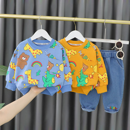 [340317] - Setelan Sweater Crewneck Celana Jeans Anak Cowok - Motif Various Animals