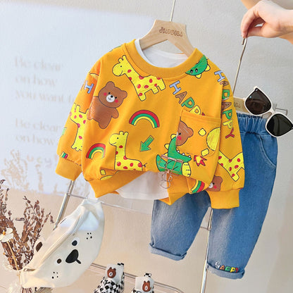 [340317] - Setelan Sweater Crewneck Celana Jeans Anak Cowok - Motif Various Animals