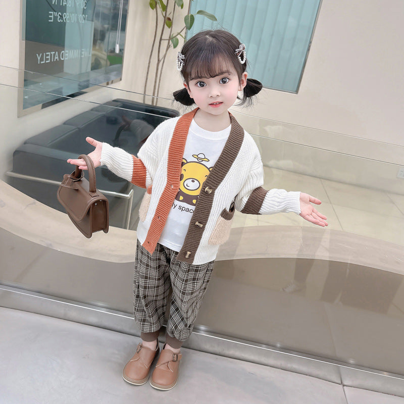 [340318] - Setelan 3 in 1 Jaket Cardigan Celana Jogger Anak Cewek - Motif Color Bear