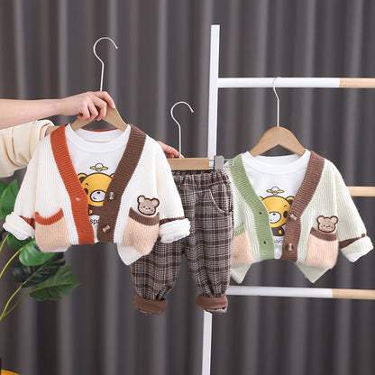 [340318] - Setelan 3 in 1 Jaket Cardigan Celana Jogger Anak Cewek - Motif Color Bear